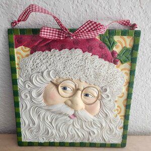 GUC VTG Mary Engelbreit ME INK Santa Clause Trivet Hanging Wall Plaque Gingham